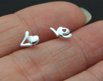 Sterling Silver Earrings, Love Studs Earrings, Stud Earrings, Tiny Earrings, Handmade, cartilage, tragus, helix