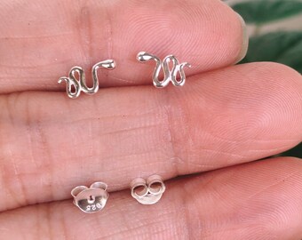May include: A pair of silver snake stud earrings. The earrings are small and delicate, and the snake design is simple and elegant. The earrings are marked with the number "925", indicating that they are made of sterling silver.
