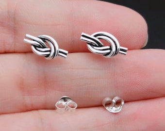 Sterling silver knot stud post earrings, small knot post earrings, sailors knot stud earring