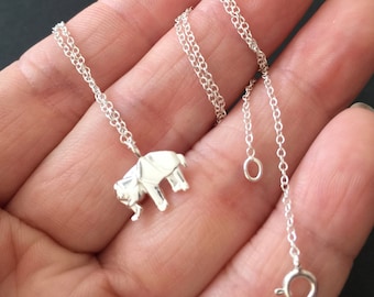 Sterling Silver Origami Elephant Necklace, Silver Elephant Necklace, Origami Animal Jewelry, Elephant Jewelry, simple Minimal Necklace