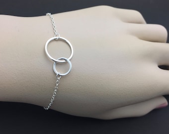 Dainty All Sterling Silver Sterling Silver Double circle bracelet,Eternity love circle,Best Friend gift,Wedding jewelry,Bridesmaid gifts