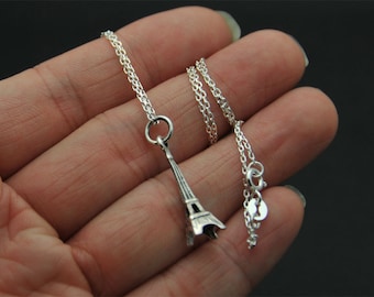 Sterling Silver  Eiffel Tower Necklace, charm necklace Gift mom Birthday, Tiny charm Necklace. Everyday Jewelry, Minimum Jewelry