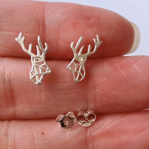 Deer stud Earrings, Deer Head, Sterling silver Reindeer stud Earrings, stud- cartilage, helix, tragus, buck, stag, hart, doe, hind, fawn