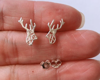 Deer stud Earrings, Deer Head, Sterling silver Reindeer stud Earrings, stud- cartilage, helix, tragus, buck, stag, hart, doe, hind, fawn