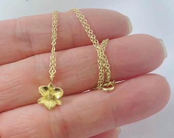 18k gold plated over sterling Silver orchid necklace, Sterling silver simple orchid charm necklace, flower necklace, orchid pendant