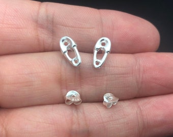 Tiny sterling Silver Safety Pin Post stud Earrings, cartilage, tragus