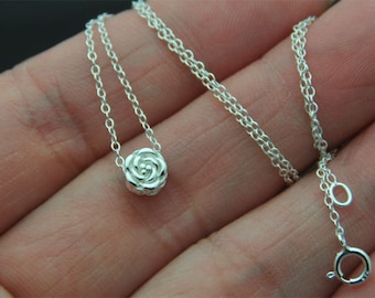 Silver Rose necklace / Sterling silver flower pendant / simple rose charm necklace / bride bridesmaid flower necklace / Silver pendant