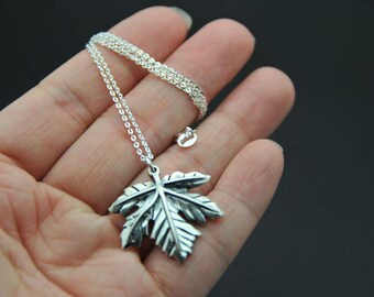 22" sterling silver necklace, Oxidized Sterling silver Maple Leave charm, Sterling Silver Bare Tree Pendant Necklace, nature necklace