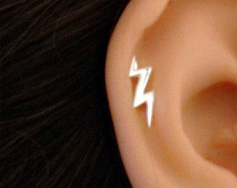 Small Sterling Silver Lightning Bolt Stud Earrings, post earring, cartilage post, tragus post, helix, rook