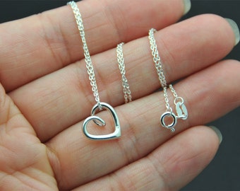 Sterling silver Love charm Necklace, open heart charm necklace