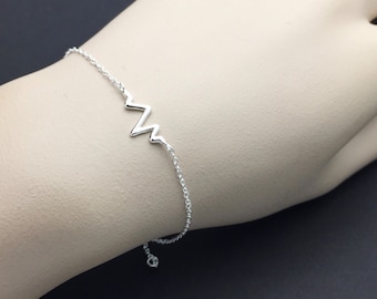 Dainty All Sterling Silver heart beat Bracelet , wave, love bracelet, friendship bracelet, family bracelet, christmas gift