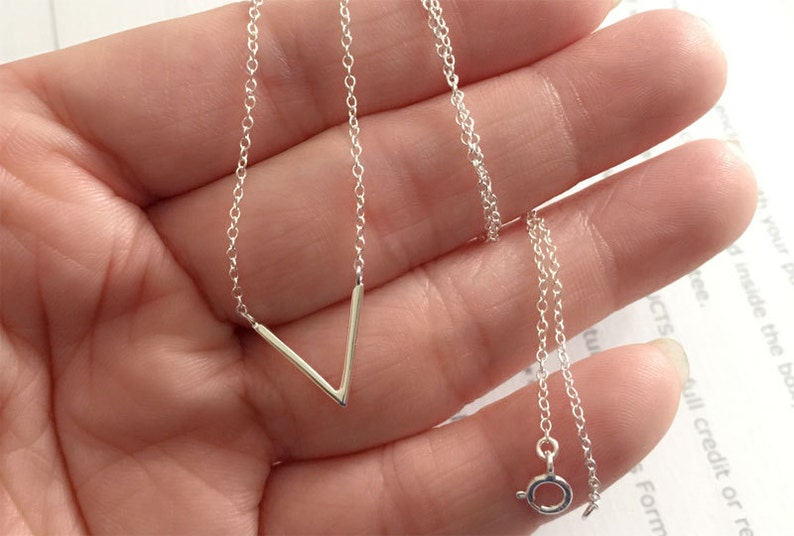 V Necklace, Sterling silver chevron necklace, Triangle Necklace, Sterling Silver Necklace, Simple Necklace , Geometric Necklace image 3