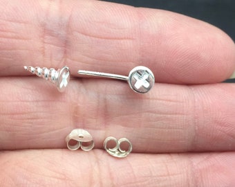 Tiny sterling Silver Screw Stud Earrings. Sterling Silver Post Earrings. Hardware Jewelry. Small Screw Earrings Polished. cartilage, tragus