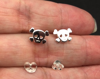 Tiny Skull Sterling Silver Stud Earrings,  Ear Studs, Ear Post, cartilage, helix, tragus, rook