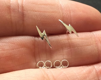 Tiny Sterling Silver Lightning Bolt Stud Earrings, post earring, cartilage post, tragus post, helix, rook