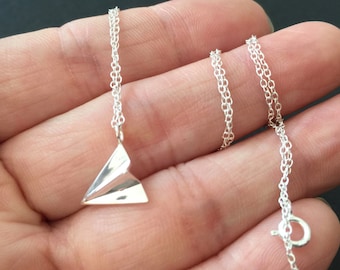 Sterling Silver paper airplane Necklace, Origami Necklace, Aviation charm necklace, silver airplane, simple Minimal Necklace