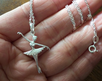 Ballerina Necklace, Sterling silver Necklace, Sterling Silver Ballerina Necklace, Dance Recital Gift, Dancer Silhouette, Dance Necklace