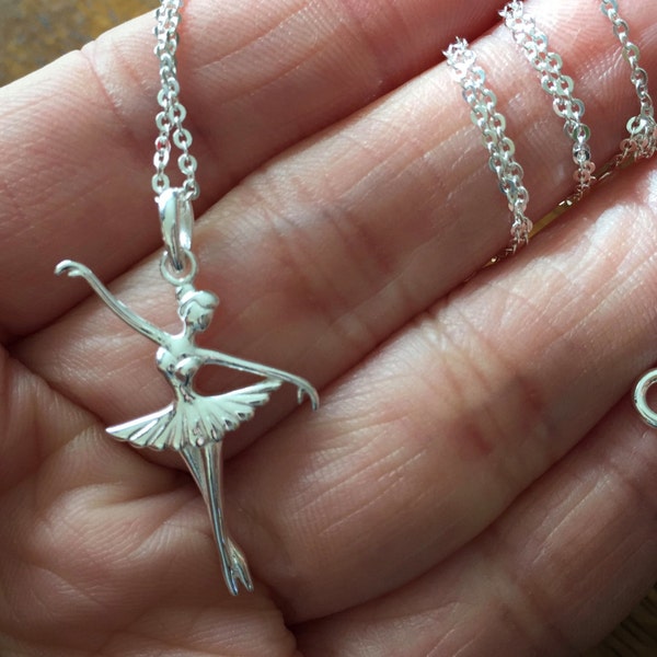 Ballerina Necklace, Sterling silver Necklace, Sterling Silver Ballerina Necklace, Dance Recital Gift, Dancer Silhouette, Dance Necklace