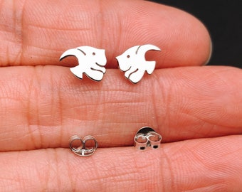 Angel fish 925 Sterling Silver fish  studs  Earrings - Tiny fish  studs  Studs -  mini fish  studs post earring