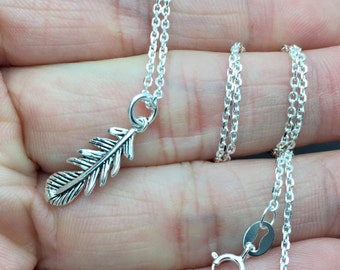 Oxidized sterling silver - feathers Necklace.  feather necklace. Tiny charm Necklace. Everyday Jewelry, Minimum Jewelry