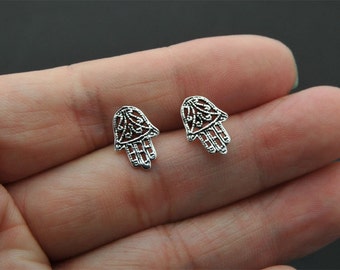 Sterling Silver Hamsa Hand Earrings - Hamsa Stud Earrings - Silver Stud Earrings, Hamsa Hand Post Earrings, Hamsa jewelry