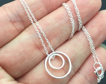 All Sterling silver Double Circles Necklace, Two Circles Eternity Necklace, Best Friends necklace, Sterling Silver Ring Necklace