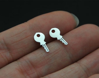 Sterling silver master key and key ear studs, key earring