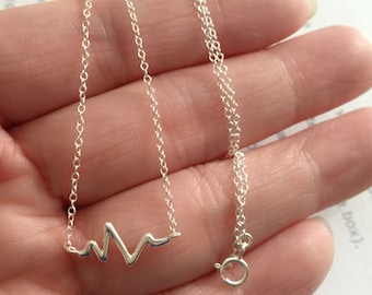 Wave Necklace, heart beat, Sterling silver chevron necklace, wave Necklace, Sterling Silver Necklace, Simple Necklace , Geometric Necklace