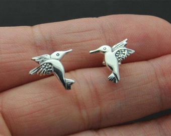 Hummingbird Earrings Hummingbird studs sterling silver Bird Studs Bird post earrings spring bird studs, Cartilage, Helix. Tragus