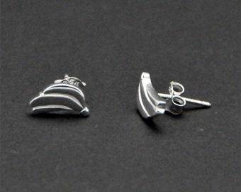tiny Sterling silver banana stud post earrings, small silver banana earrings, banana ear stud