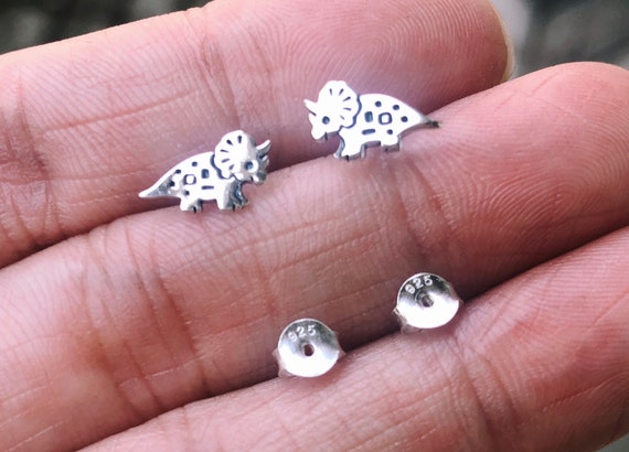 Triceratops Dinosaur Earrings Stud Earrings 925 Sterling Silver