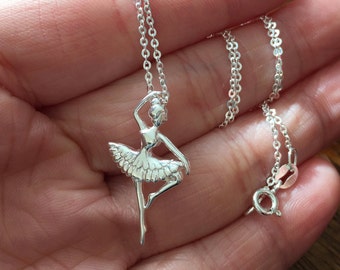 Ballerina Necklace, Sterling silver Necklace, Sterling Silver Ballerina Necklace, Dance Recital Gift, Dancer Silhouette, Dance Necklace
