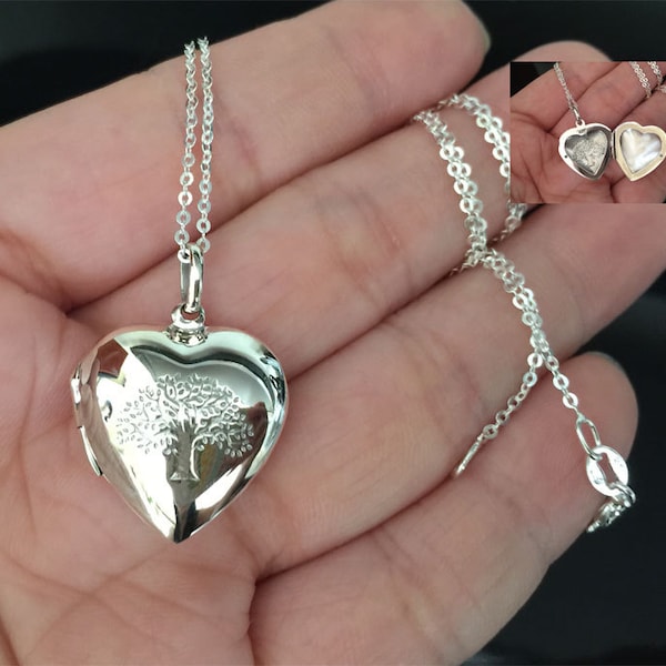 Large - All Sterling silver Heart Locket Necklace, Love charm Necklace, heart necklace, holiday gift, locket necklace