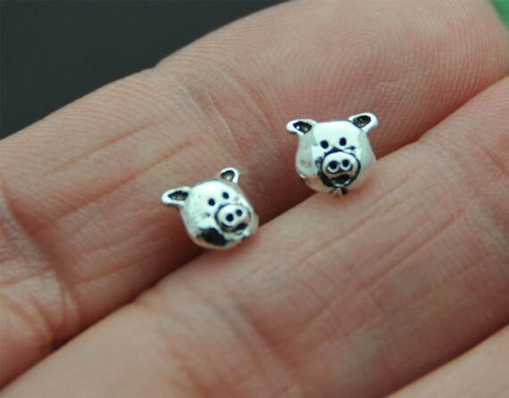 925 Sterling Silver Pig Earrings Pig Studs Farm Animal Sterling