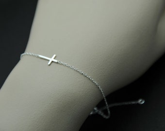 All Sterling Silver - Sideways Cross Bracelet, Celebrity inspired bracelet, trendy bracelet