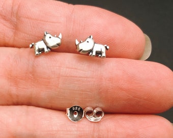 925 Sterling Silber, Sterling Silber Nashorn, Nashorn Ohrstecker, Nilpferd Ohrringe Kinder Schmuck Geschenk Mama Tier Schmuck Tier Ohrringe