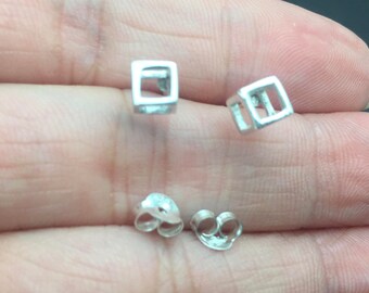 Pendiente de perno de cubo abierto 925 perno de plata de ley, poste de cubo, cartílago, hélice. Tajo, perno de cubo, pendiente de dados, pendiente de cubo