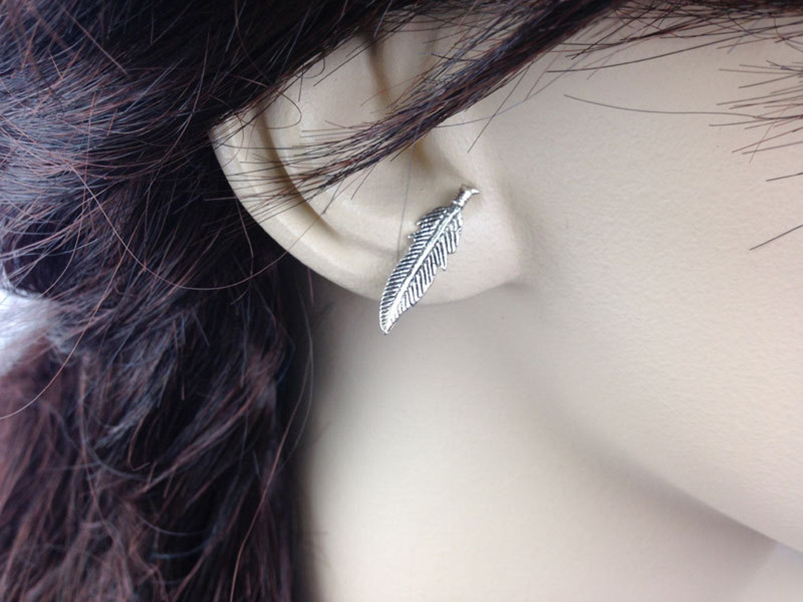 Oxidized 925 Sterling Silver Feather Stud Earrings Feather Etsy