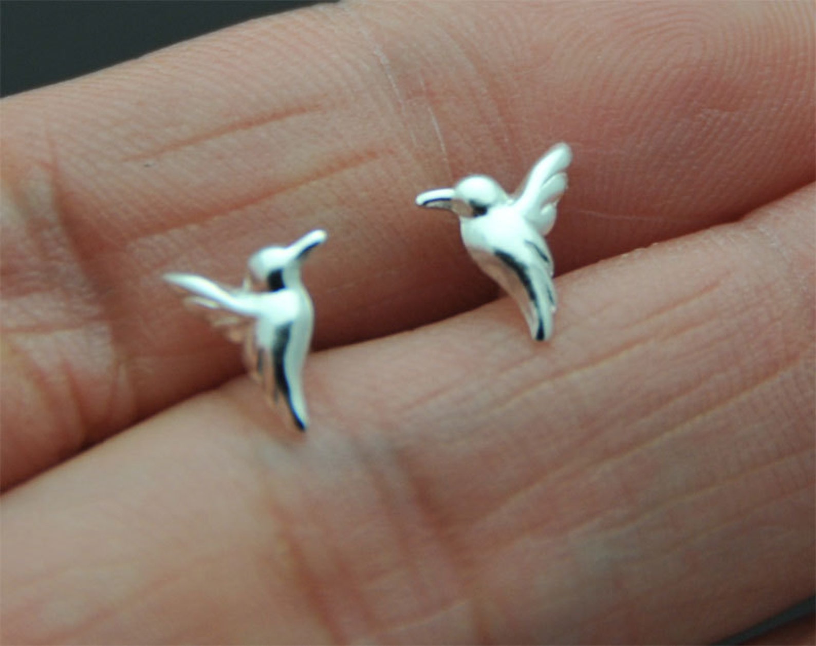Hummingbird Earrings Hummingbird Studs Sterling Silver Bird Etsy