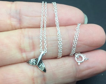 Sterling silver Celtic Whale Tail Necklace, filigree Whale Tail, Whale Fluke Necklace, whale necklace, dainty necklace