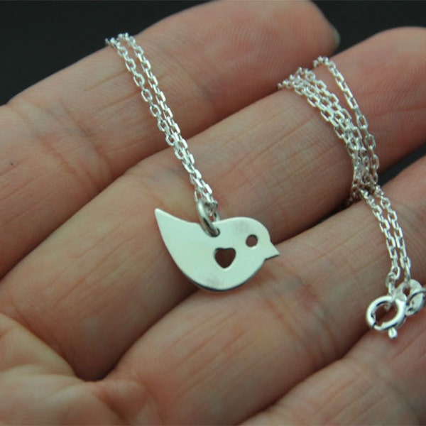 All sterling silver baby Sparrow Pendant Necklace, Sterling silver sparrow Necklace, bird necklace, baby bird