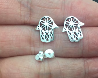 Sterling Silver Hamsa Hand Earrings - Hamsa Stud Earrings - Silver Stud Earrings, Hamsa Hand Post Earrings, Hamsa jewelry