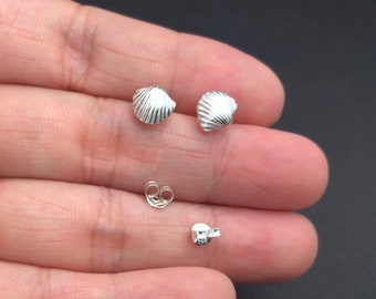 Sterling Silver Seashell Stud Earrings, Cartilage, helix, rook, stud, post, sea creature stus