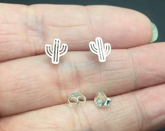 sterling silver Cactus earrings, cut out cactus, sterling silver earrings, tiny earrings, saguaro cactus earrings, tiny cactus studs
