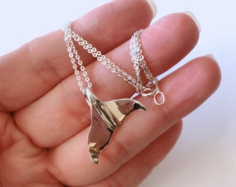 22" Sterling silver Whale Tail Necklace, filigree Whale Tail, Whale Fluke Necklace, whale necklace, dainty necklace