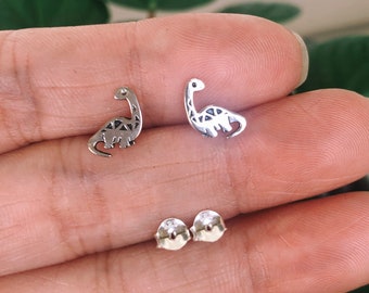 Brontosaurus Earrings Dinosaur Stud Earrings 925 Sterling Silver stud, dinosaur earring, tragus, cartilage post, Brontosaurus Earrings studs