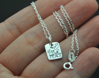 Sterling Silver tag Necklace,Live Love Peace message necklace,  believe necklace, dog tag necklace