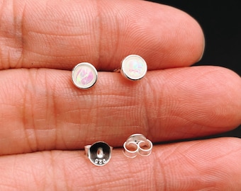 Sterling Silver 5mm stud semi precious white Opal, Cartilage Earring, Dainty Earrings, Everyday jewelry