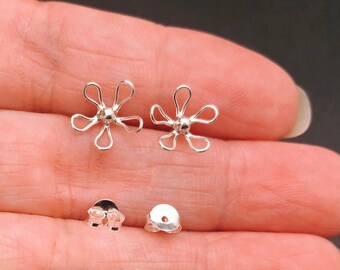 Silver stud earrings, Cute Sterling Silver  Flower Stud Earrings, spring stud