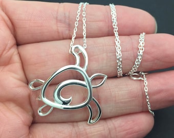 Sterling Silver Sea Turtle Necklace, large Turtle necklace, Holiday gift, Birthday gift, beach jewelry,